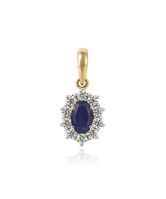 Yellow Gold pendant with diamonds and sapphire