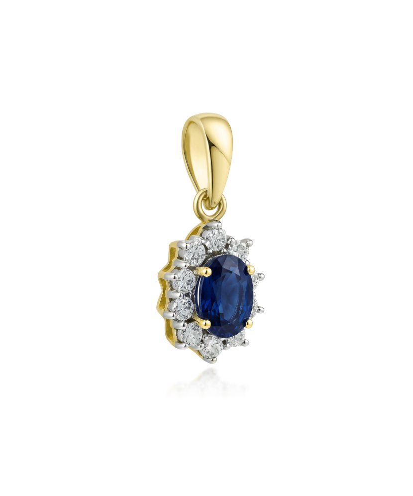 Yellow Gold pendant with diamonds and sapphire