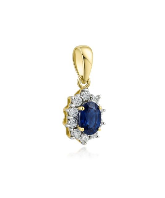 Yellow Gold pendant with diamonds and sapphire