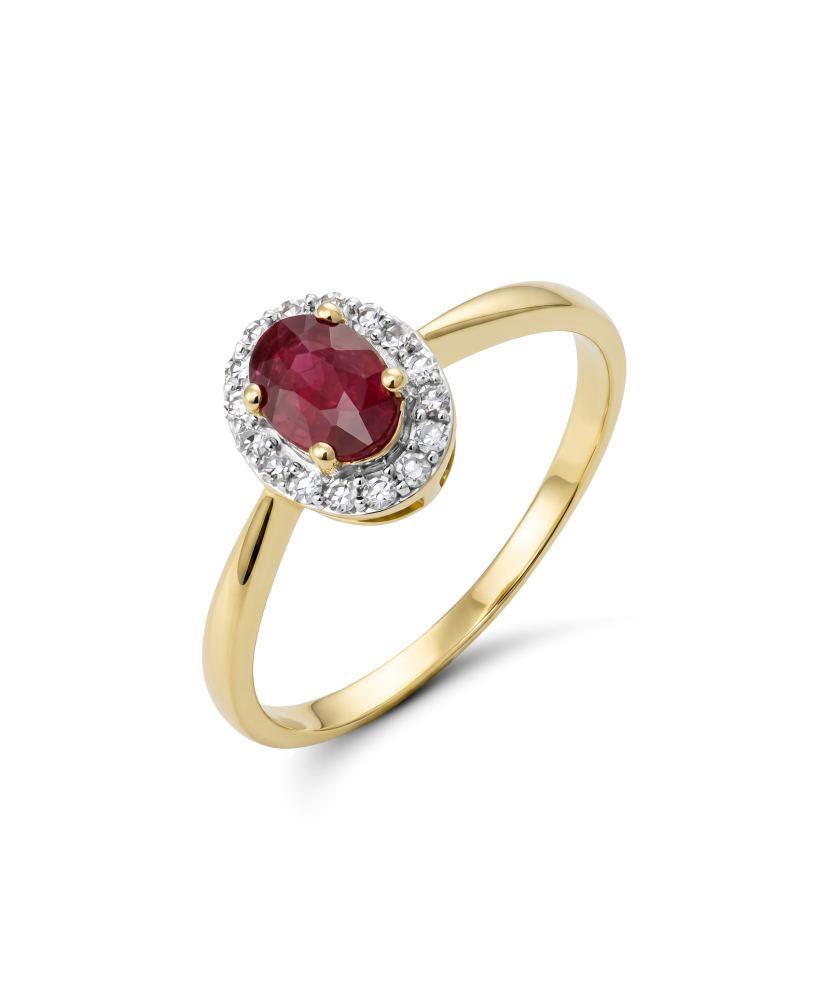 Yellow gold ring with diamonds and ruby