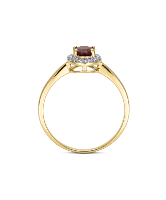 Yellow gold ring with diamonds and ruby