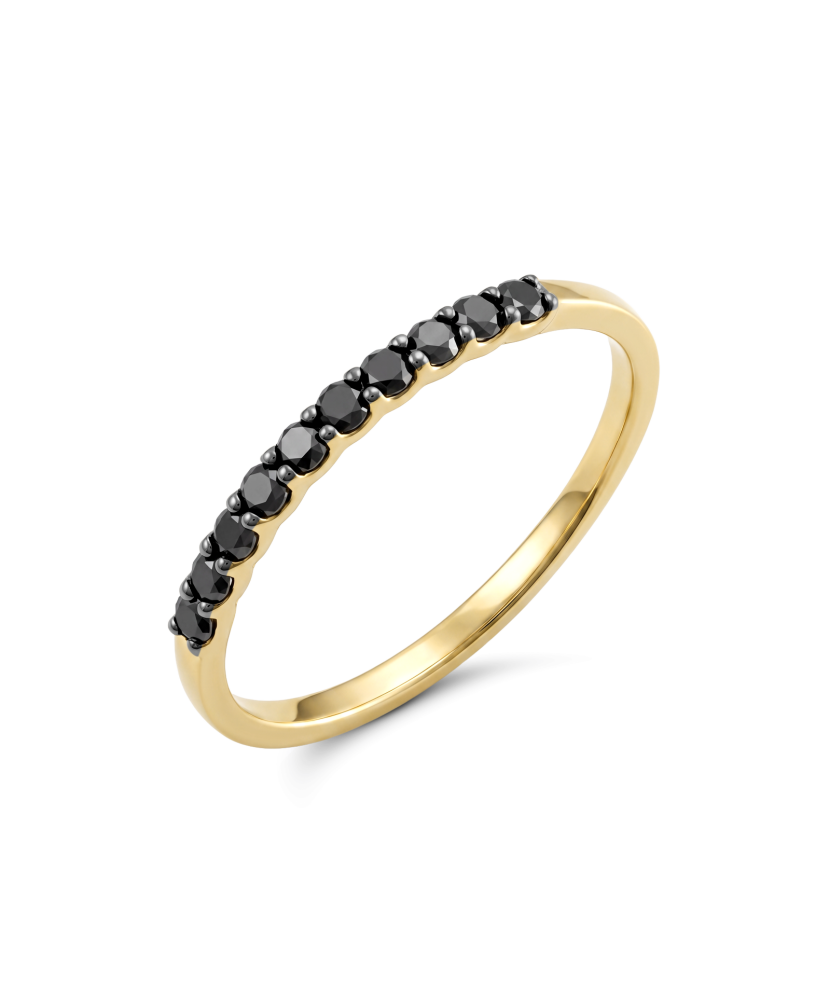 Yellow gold ring with black diamonds