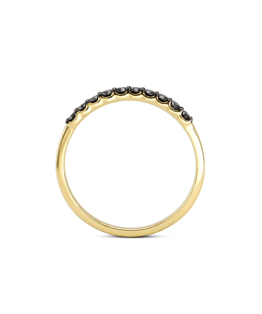 Yellow gold ring with black diamonds