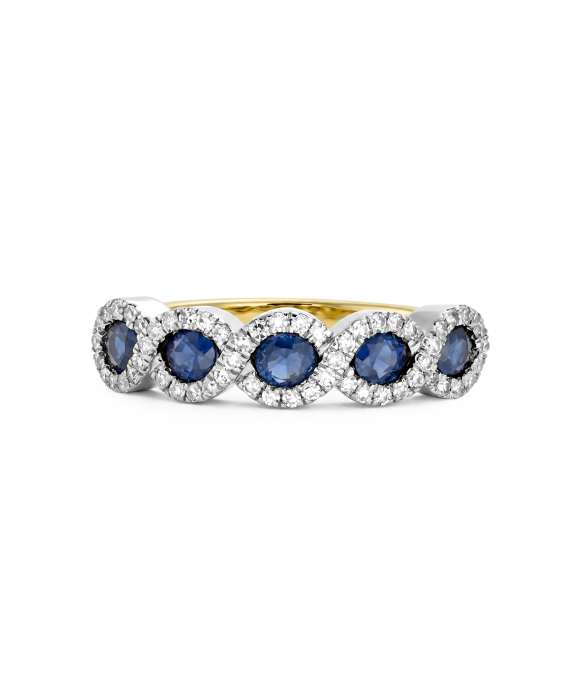 Yellow gold ring with diamonds and sapphires
