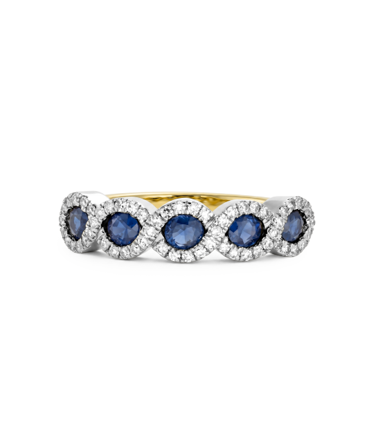 Yellow gold ring with diamonds and sapphires