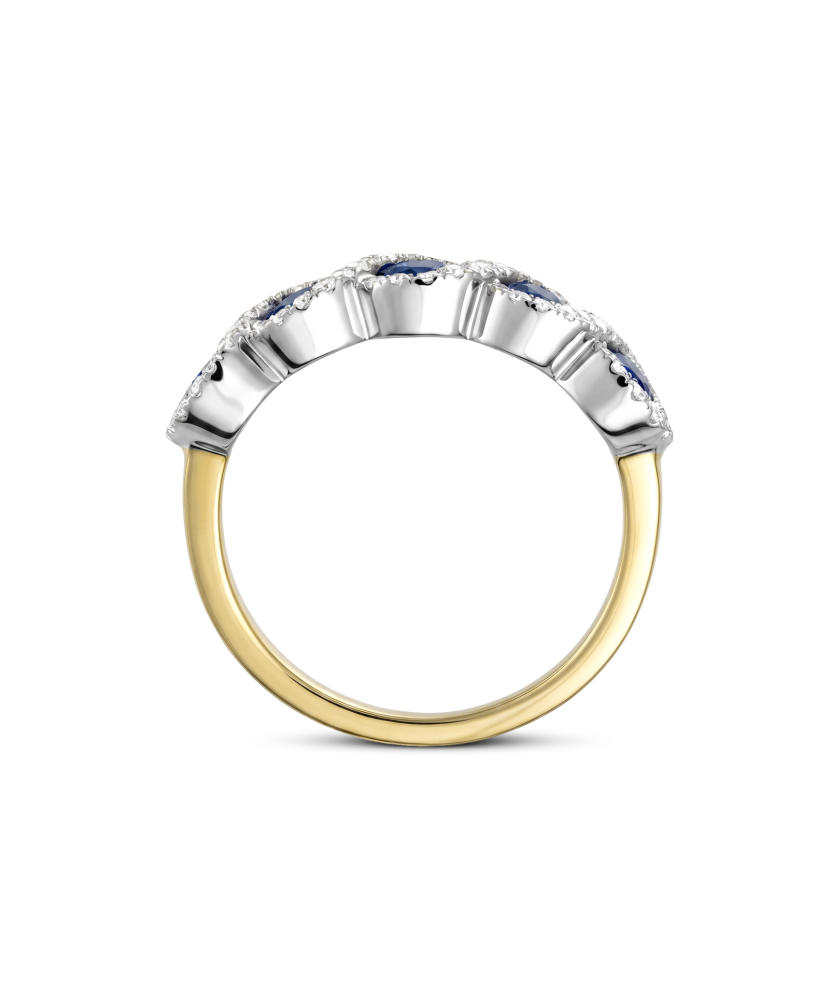 Yellow gold ring with diamonds and sapphires