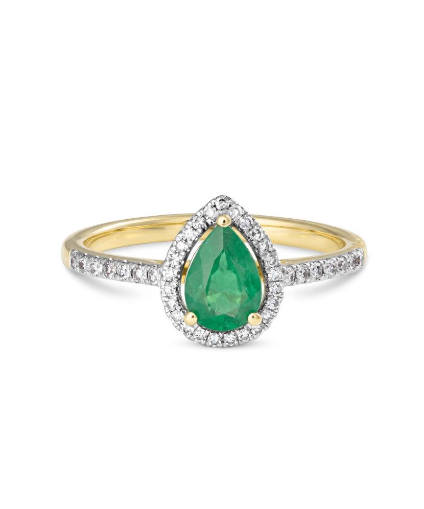 Yellow gold ring with diamonds and emerald