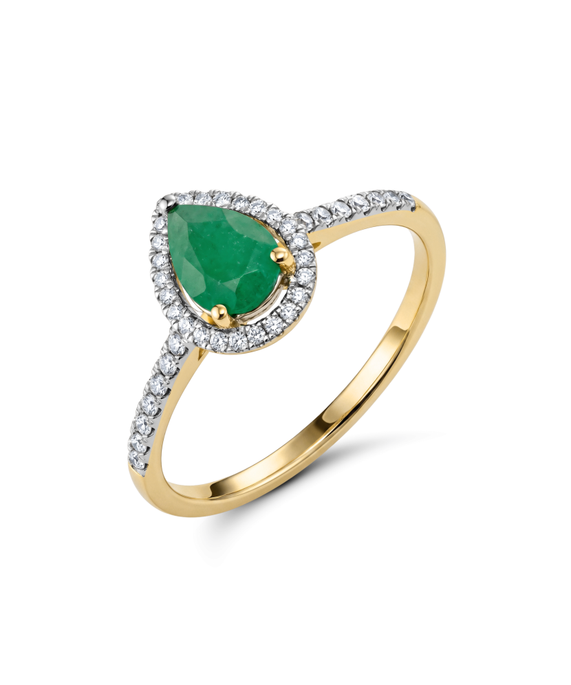 Yellow gold ring with diamonds and emerald
