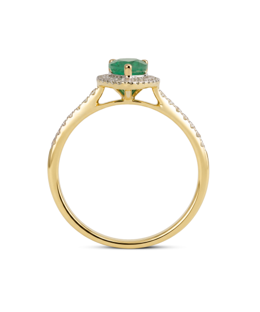 Yellow gold ring with diamonds and emerald