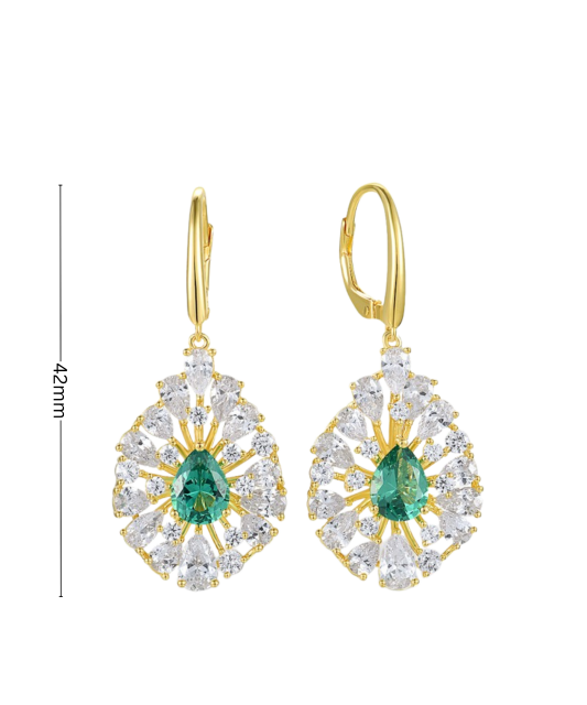 Gold-plated silver earrings with spinels and zircons