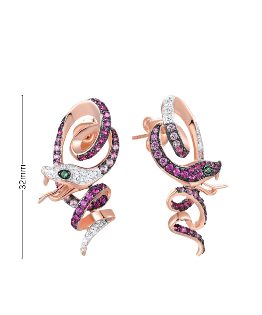 Gilded Sterling Silver earrings with nano rubies and zircons