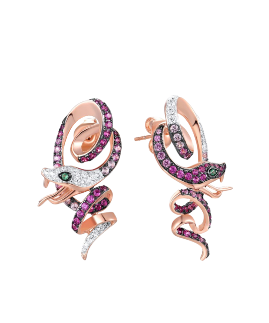 Gilded Sterling Silver earrings with nano rubies and zircons