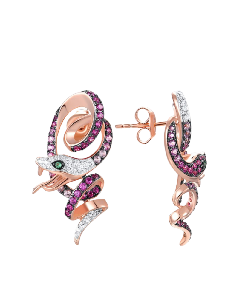 Gilded Sterling Silver earrings with nano rubies and zircons