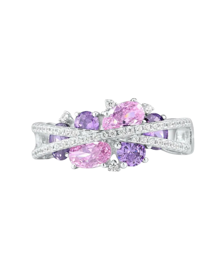 Sterling silver ring with amethysts and zircons
