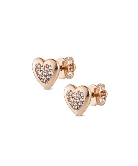 Gold earrings with zircons "hearts"