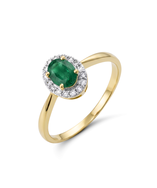 Yellow gold ring with emerald and diamonds