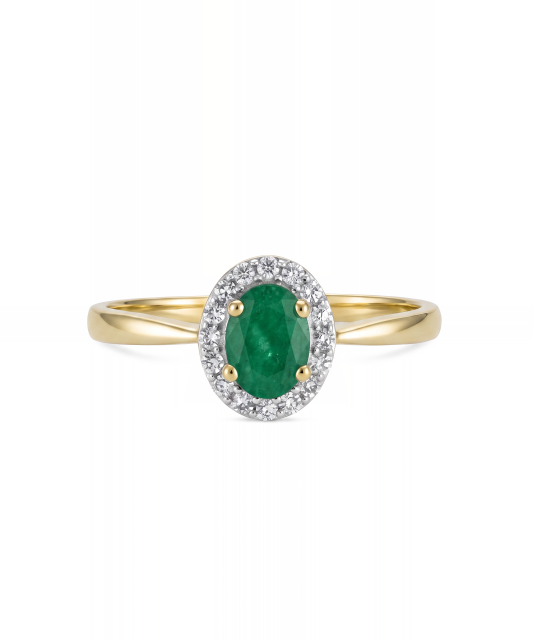 Yellow gold ring with emerald and diamonds