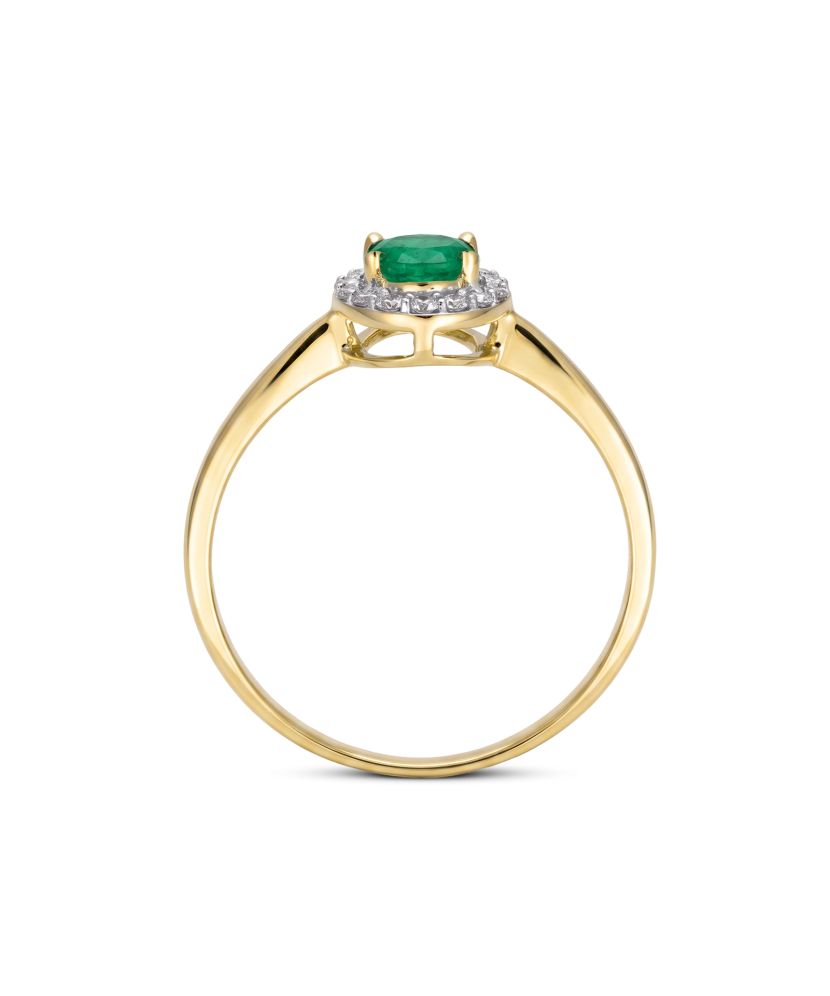 Yellow gold ring with emerald and diamonds