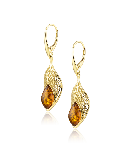 Gold-plated silver earrings with amber