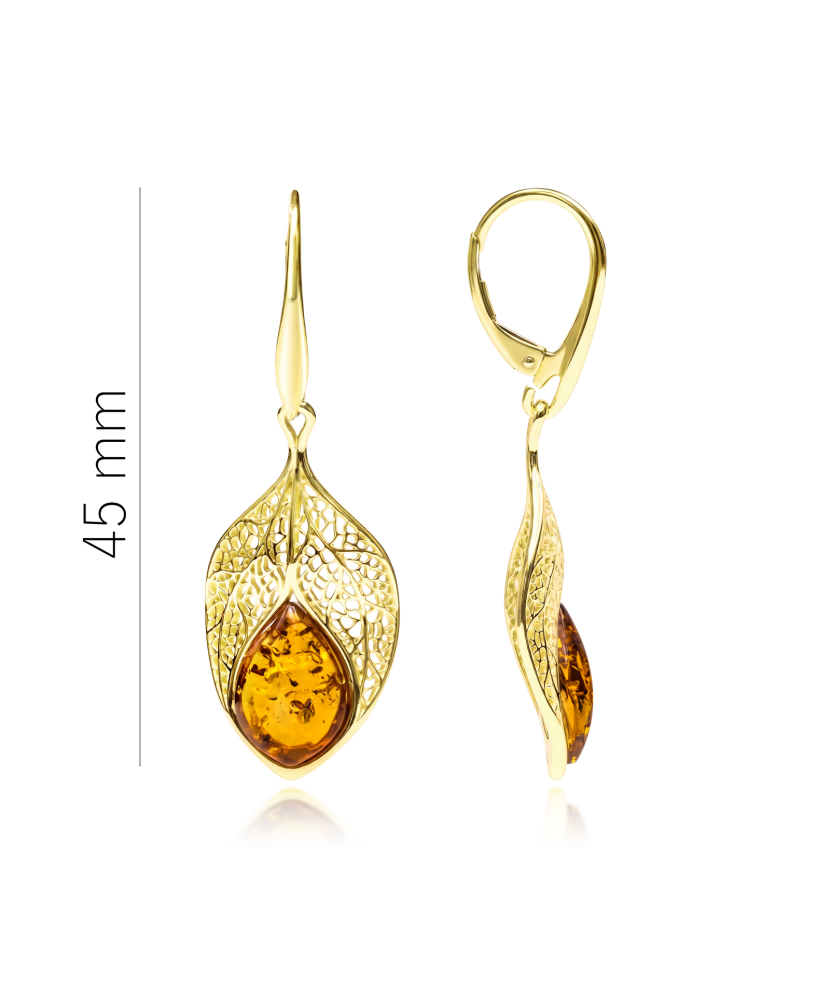 Gold-plated silver earrings with amber