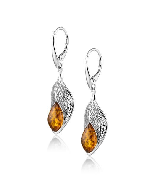Sterling silver earrings with amber