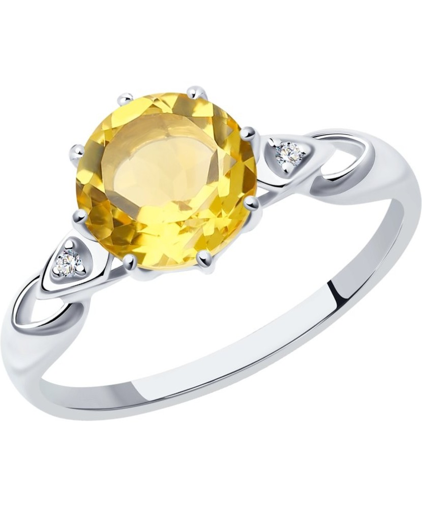 Sidabrinis žiedas su citrinu ir cirkoniais - Sidabriniai žiedai - Goldinga