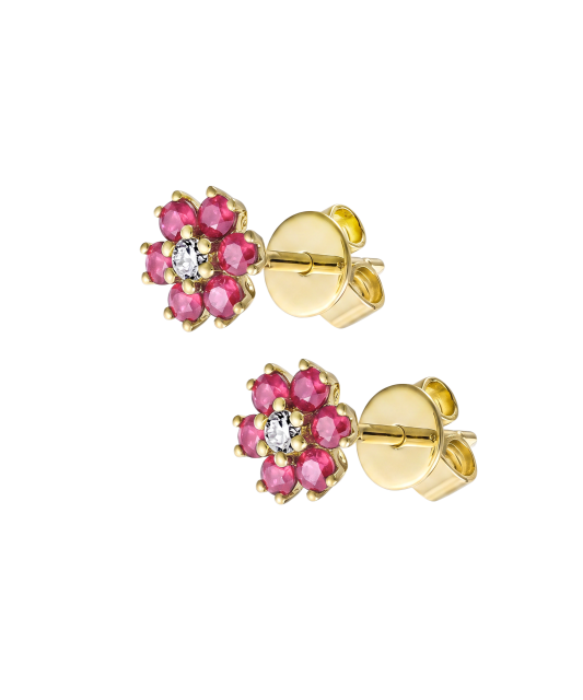 Yellow gold earrings with diamond and rubies