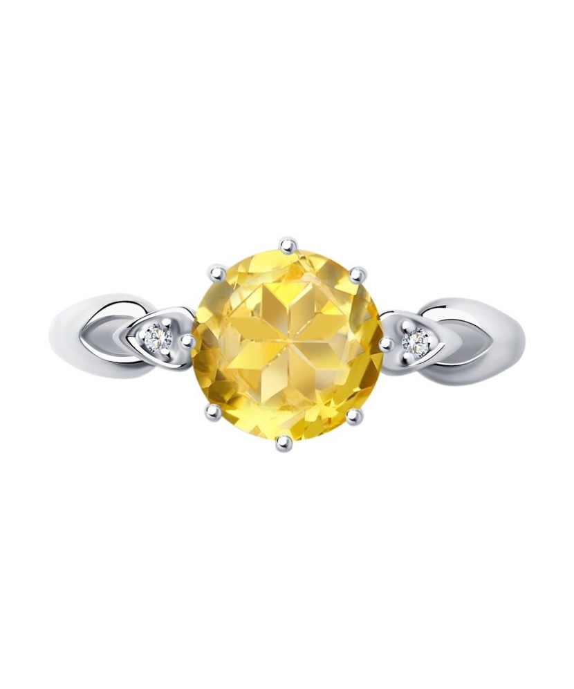 Sidabrinis žiedas su citrinu ir cirkoniais - Sidabriniai žiedai - Goldinga