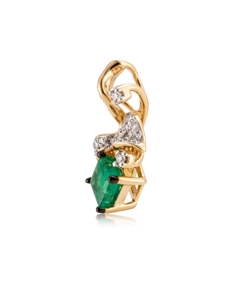 Gold pendant with emerald and diamonds