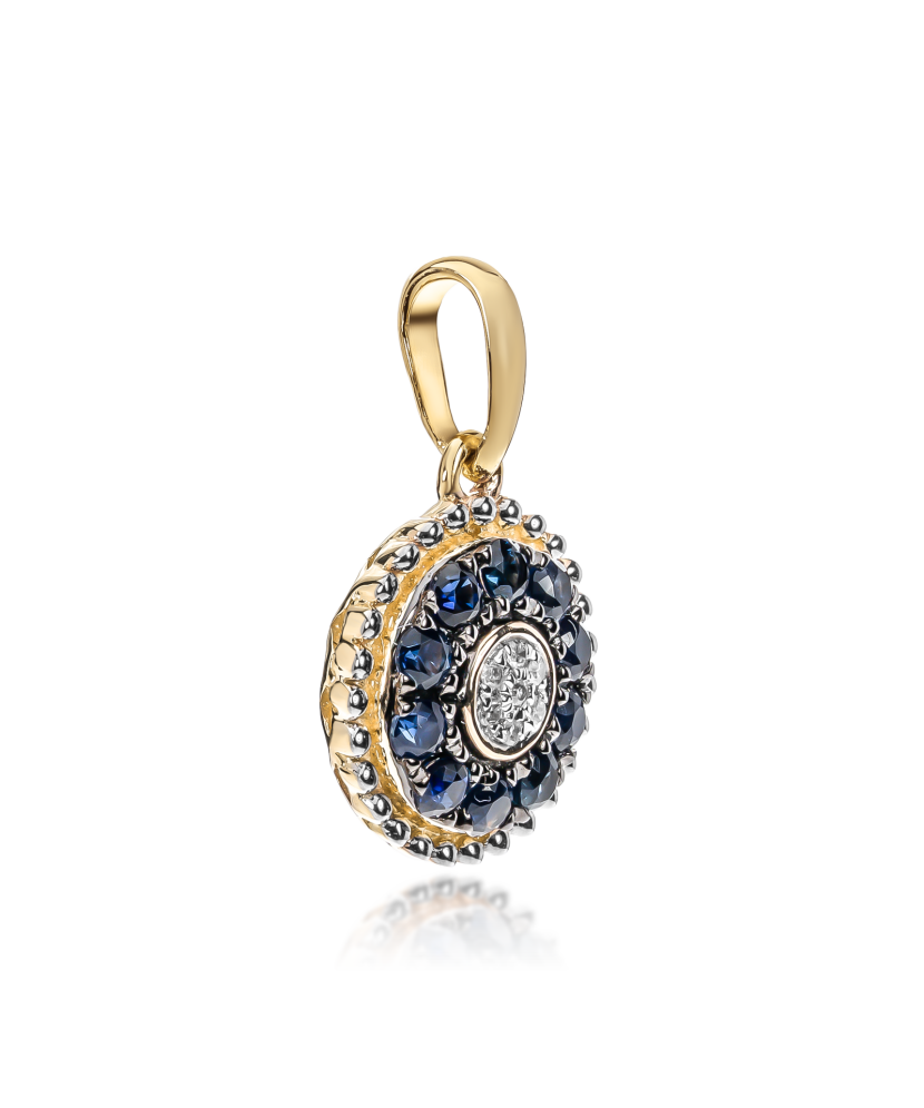 Yellow gold pendant with diamond and sapphires