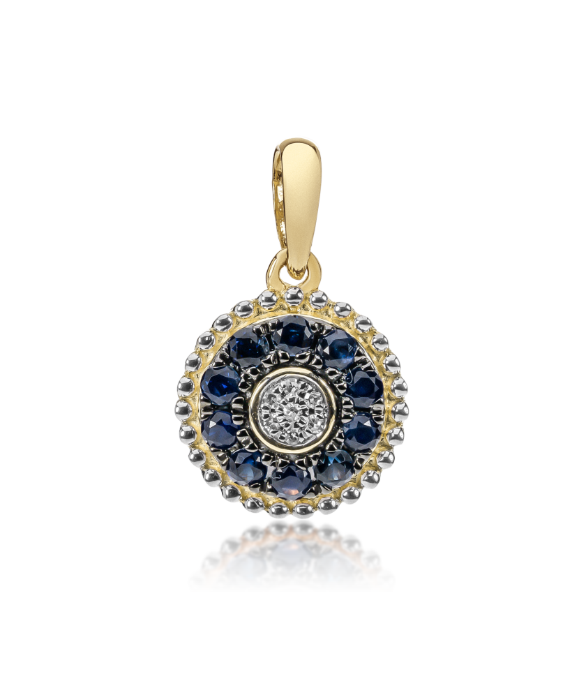 Yellow gold pendant with diamond and sapphires