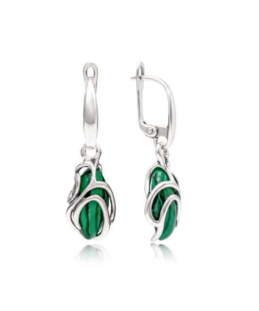 Sterling silver earrings with malachite