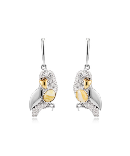 Silver earrings with amber and cubic zirconia
