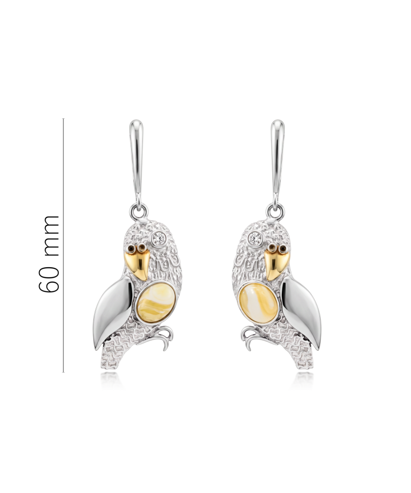 Silver earrings with amber and cubic zirconia