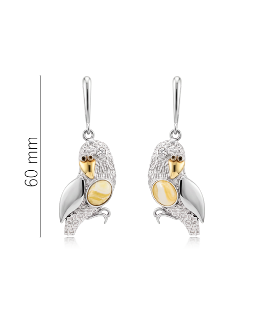 Silver earrings with amber and cubic zirconia