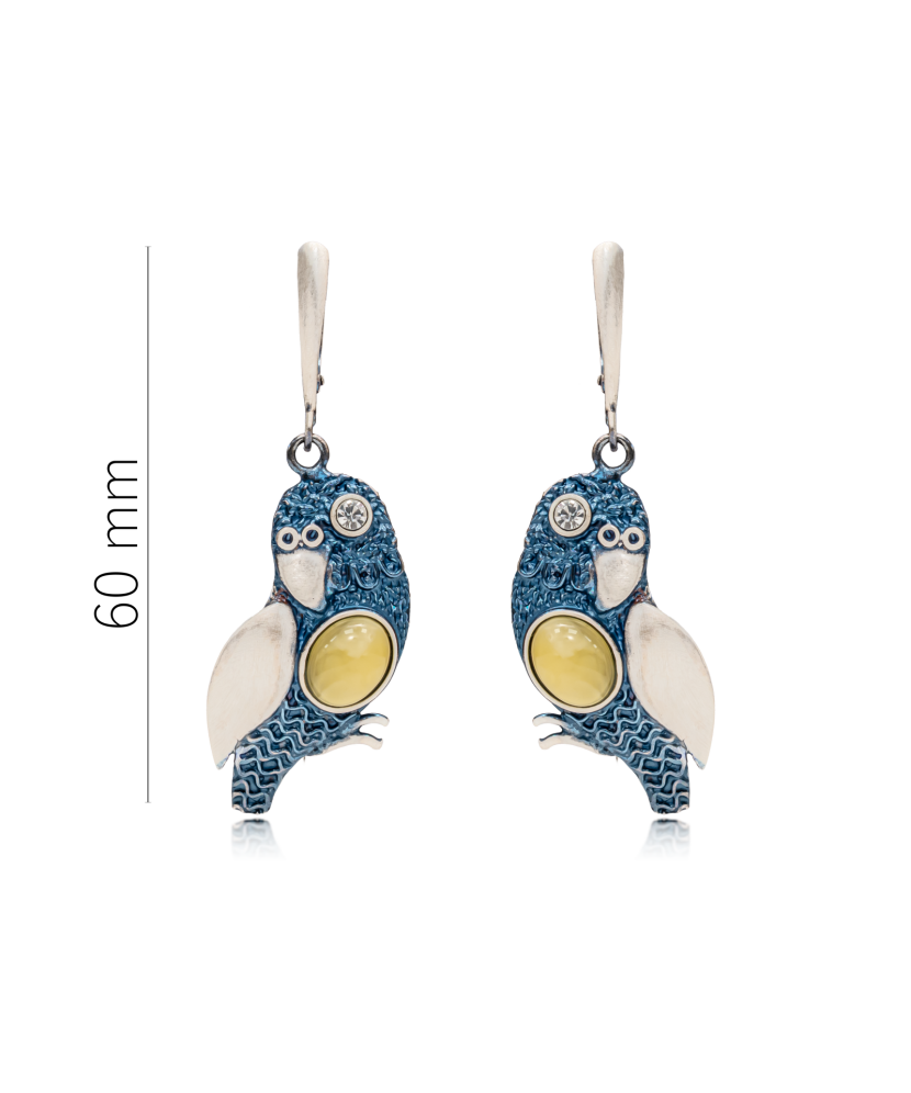 Silver earrings with amber and cubic zirconia