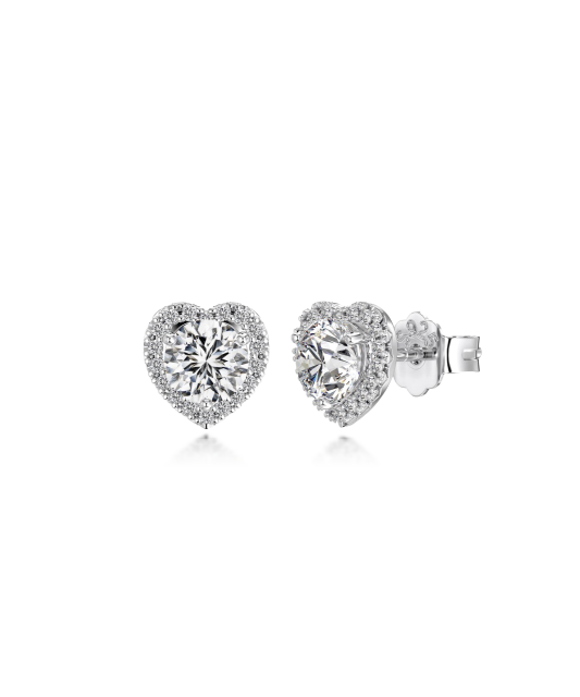 Sterling silver earrings with zircons "Heart"