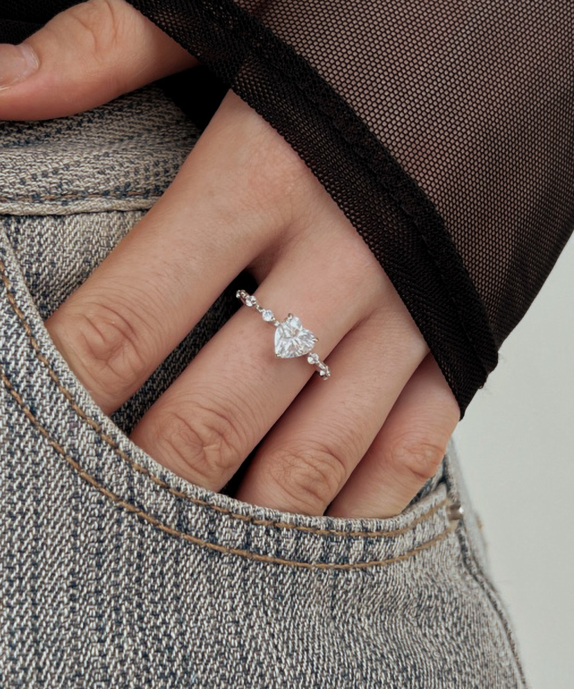 Silver ring with moissanites “Heart” 1.2ct