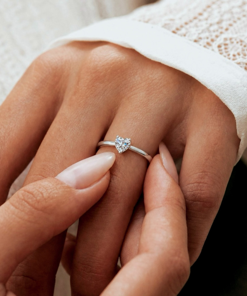 Silver ring with moissanite “Heart” 0.5ct