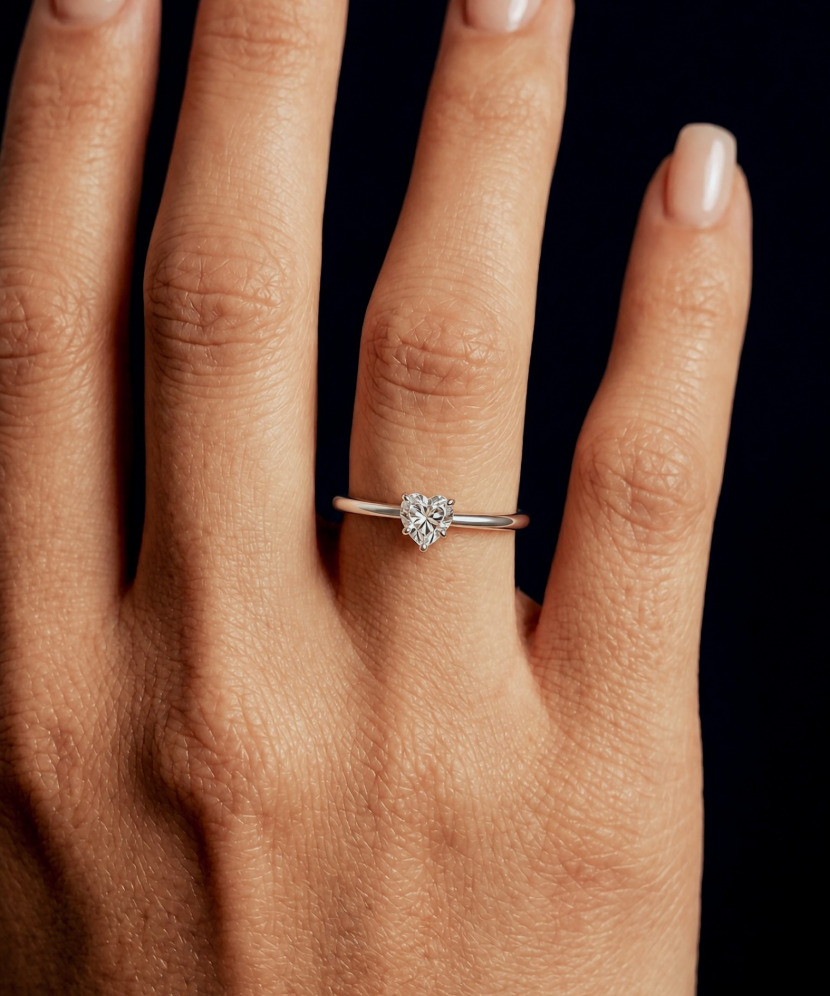 Silver ring with moissanite “Heart” 0.8ct