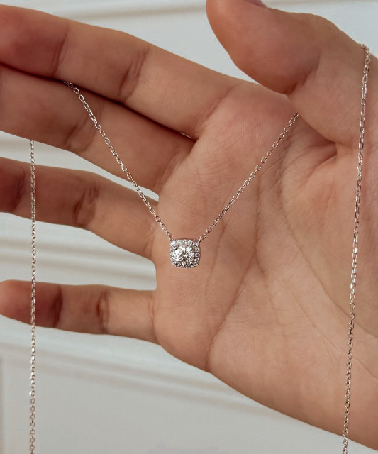 Sterling Silver chain with moissanite pendant