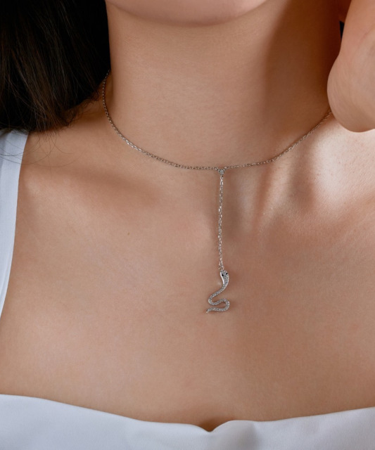Silver chain with zirconia pendant "Snake"