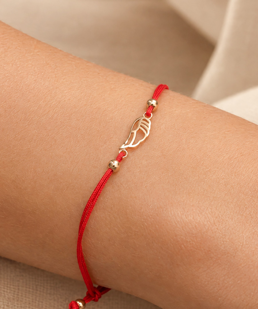 Red string bracelet with gold pendant "Angel Wing"
