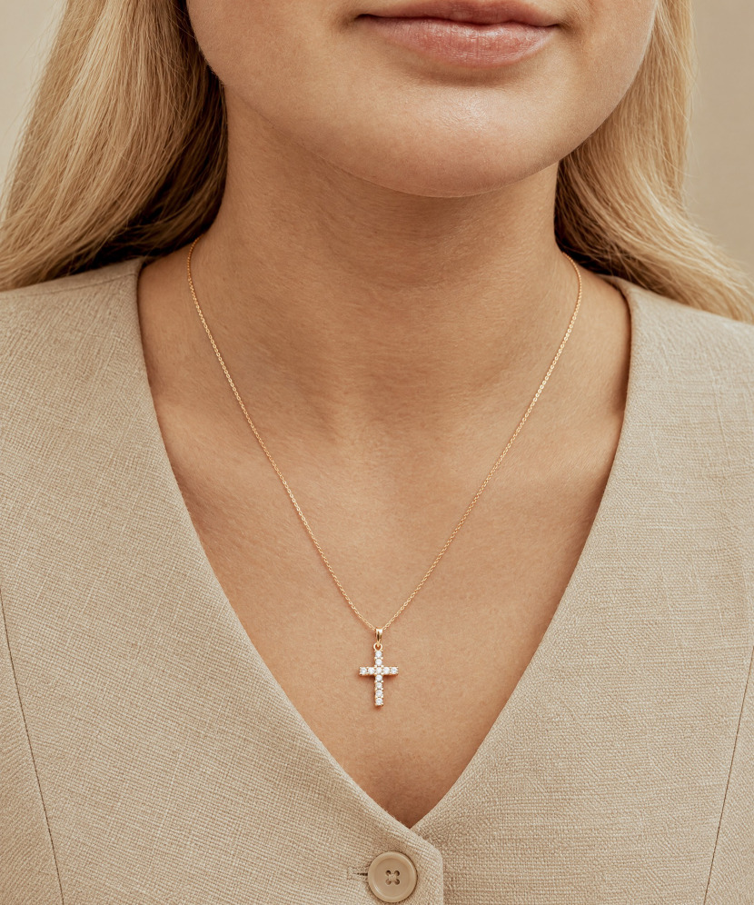 Gold pendant with zircons "cross"