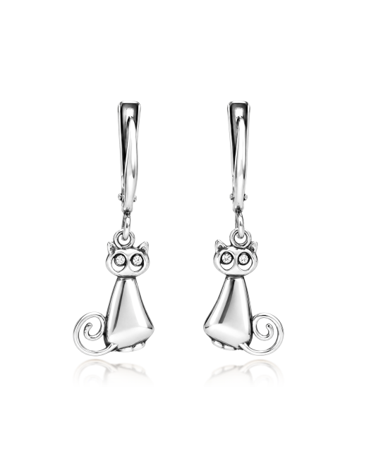 Sterling silver earrings with zircons "cat"