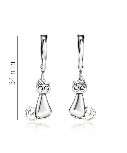 Sterling silver earrings with zircons "cat"