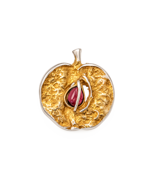 Sterling silver  brooch with garnet "apple"