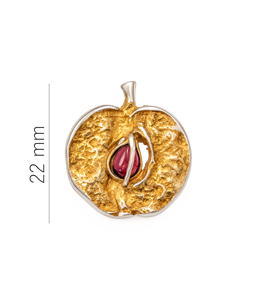Sterling silver  brooch with garnet "apple"