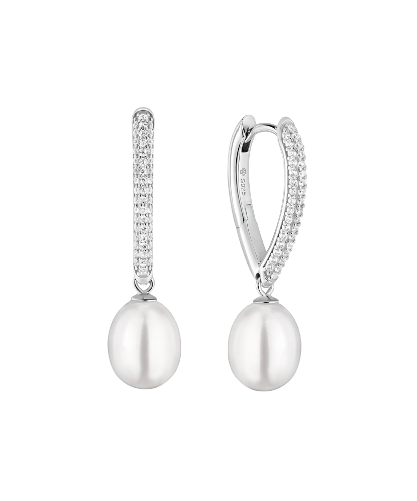 Серьги из серебра с жемчугом и цирконами
