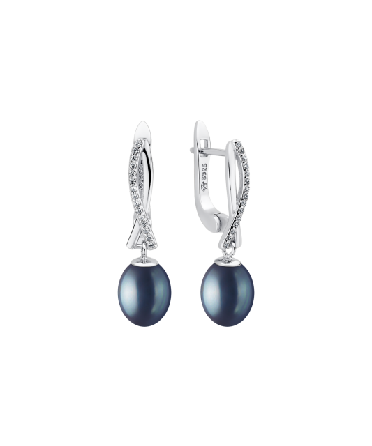 Серьги из серебра с жемчугом и цирконами